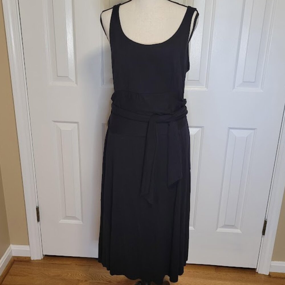 Three Dots Black Sleeveless Belted Midi Dress Size L